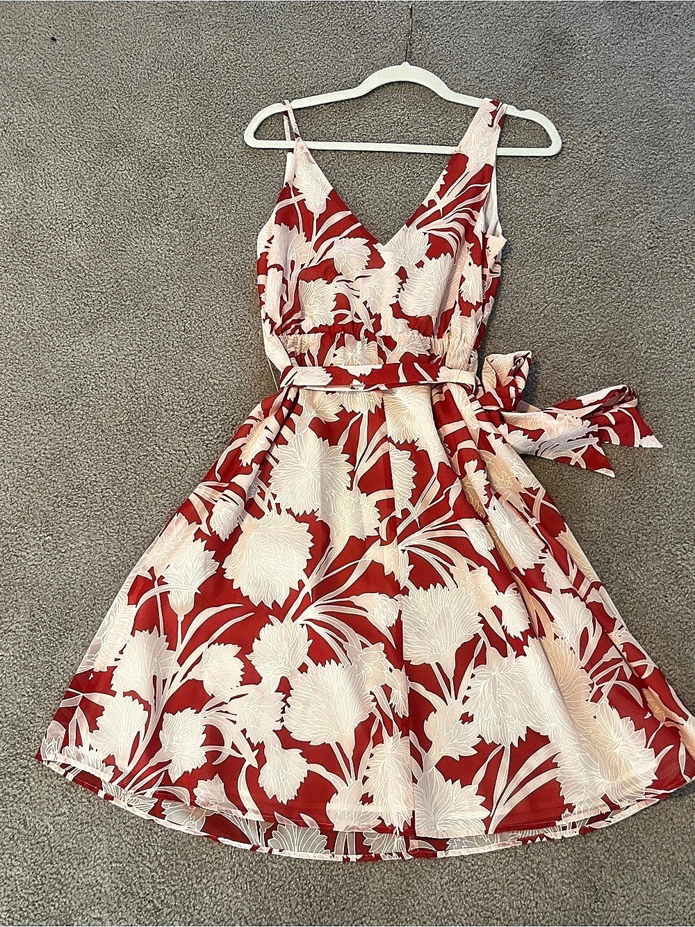 Club Monaco Nahala Floral Tie Belt Dress Red & Cream Size 0 Like New